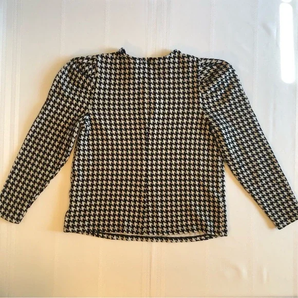 Who What Wear Black & White Houndstooth Cotton Blend Long Sleeve Top Size S - Picture 2 of 6